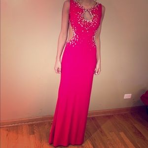 Red open-back sequins prom dress